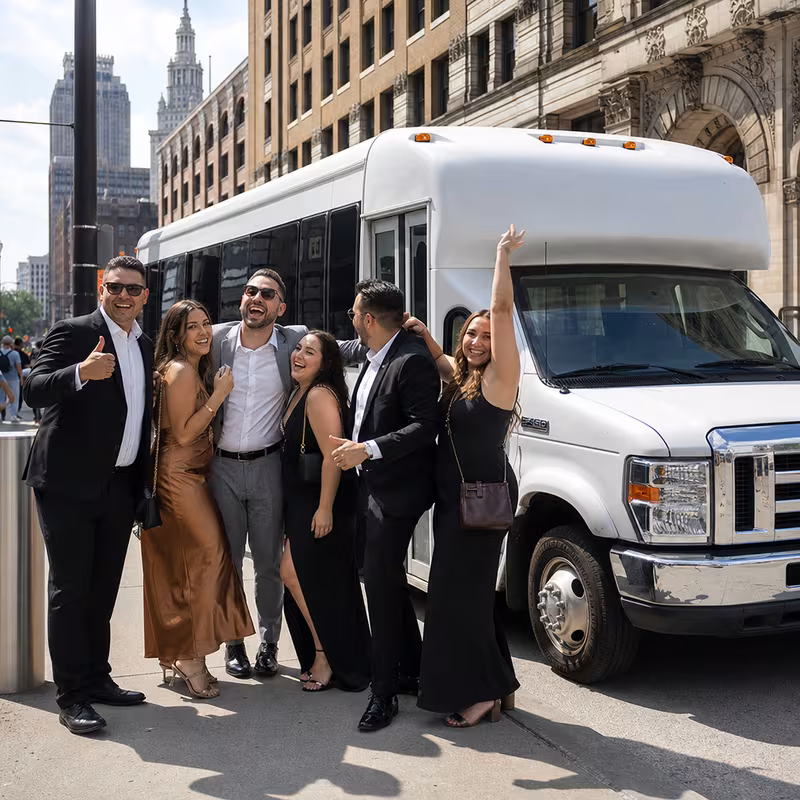 Black Mercedes Sprinter van staged for an Cleveland Bachelor & Bachelorette Transportation group