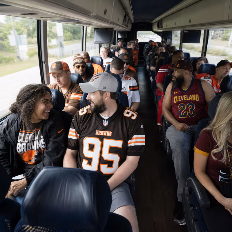 Passenger seating aboard a Cleveland party bus rental