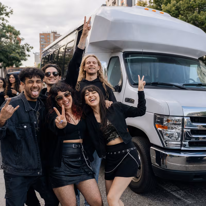 Black Mercedes Sprinter van staged for an Cleveland Concert Transportation group