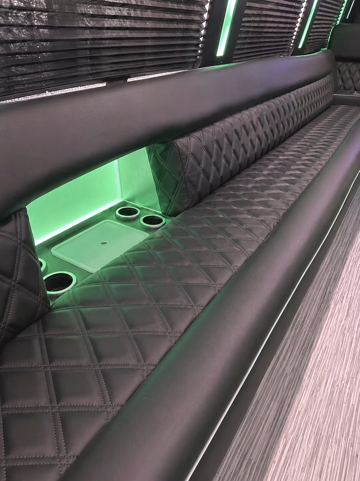 Interior of a party bus rental serving Cleveland