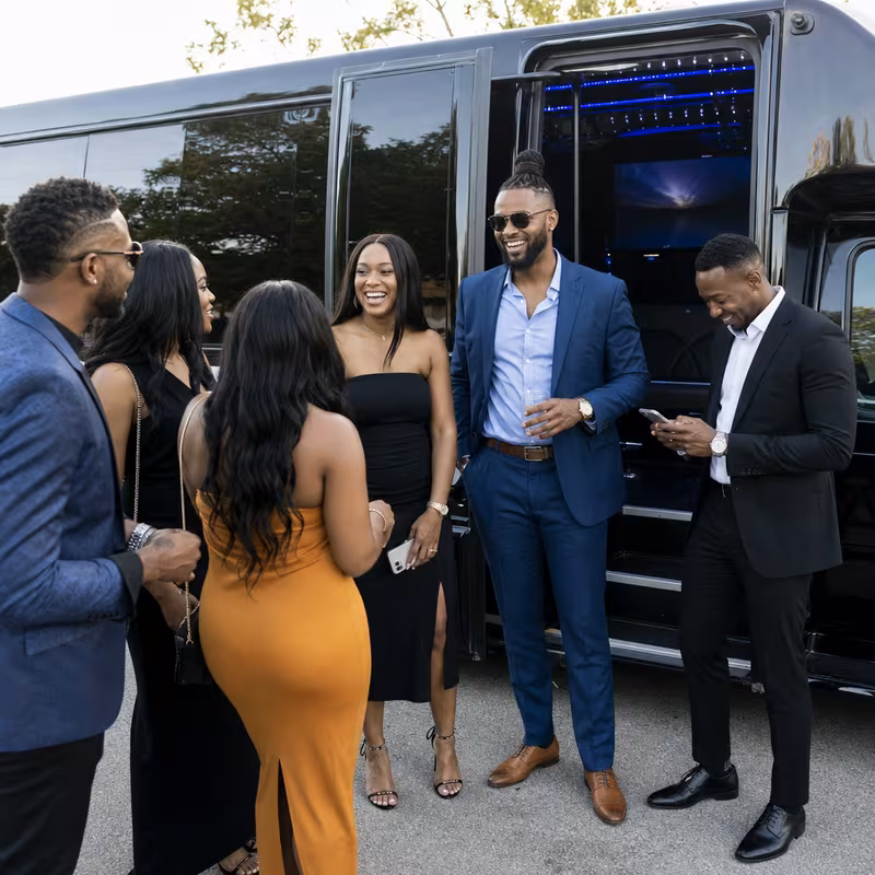 Passengers loading luggage while boarding an Cleveland group shuttle