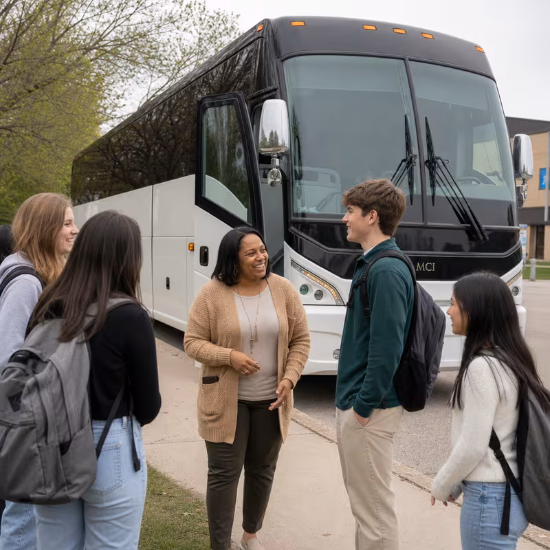 Black Mercedes Sprinter van staged for an Cleveland School Transportation group